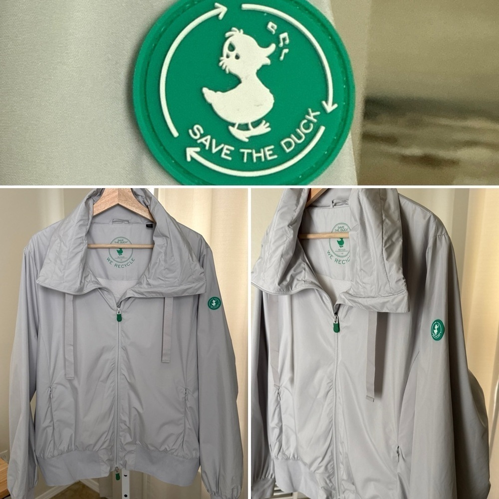 Save The Duck Women’s Grey Breathable Recycled Shell Rain Jacket Size 1X